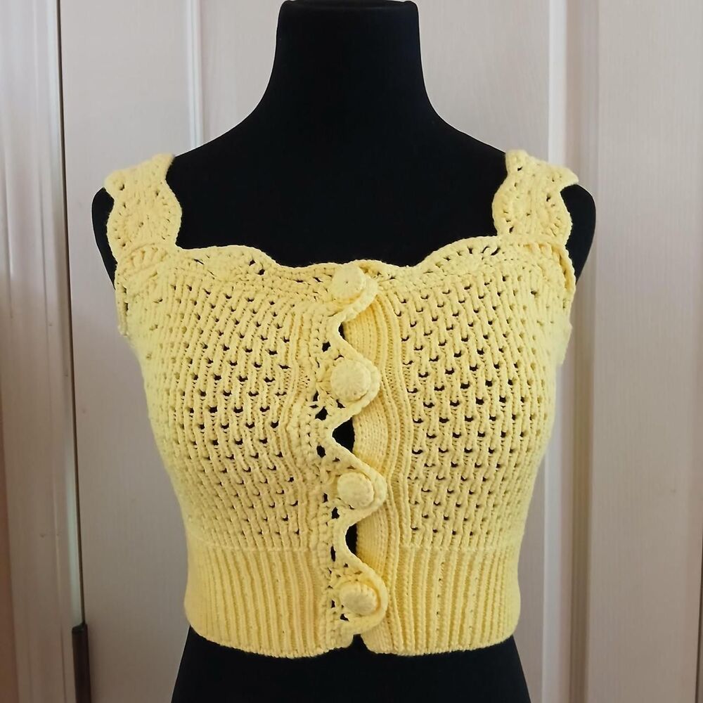 NWT Lush Yellow Christie Crochet Crop Top S Euro Summer Fairy Coastal Cottage